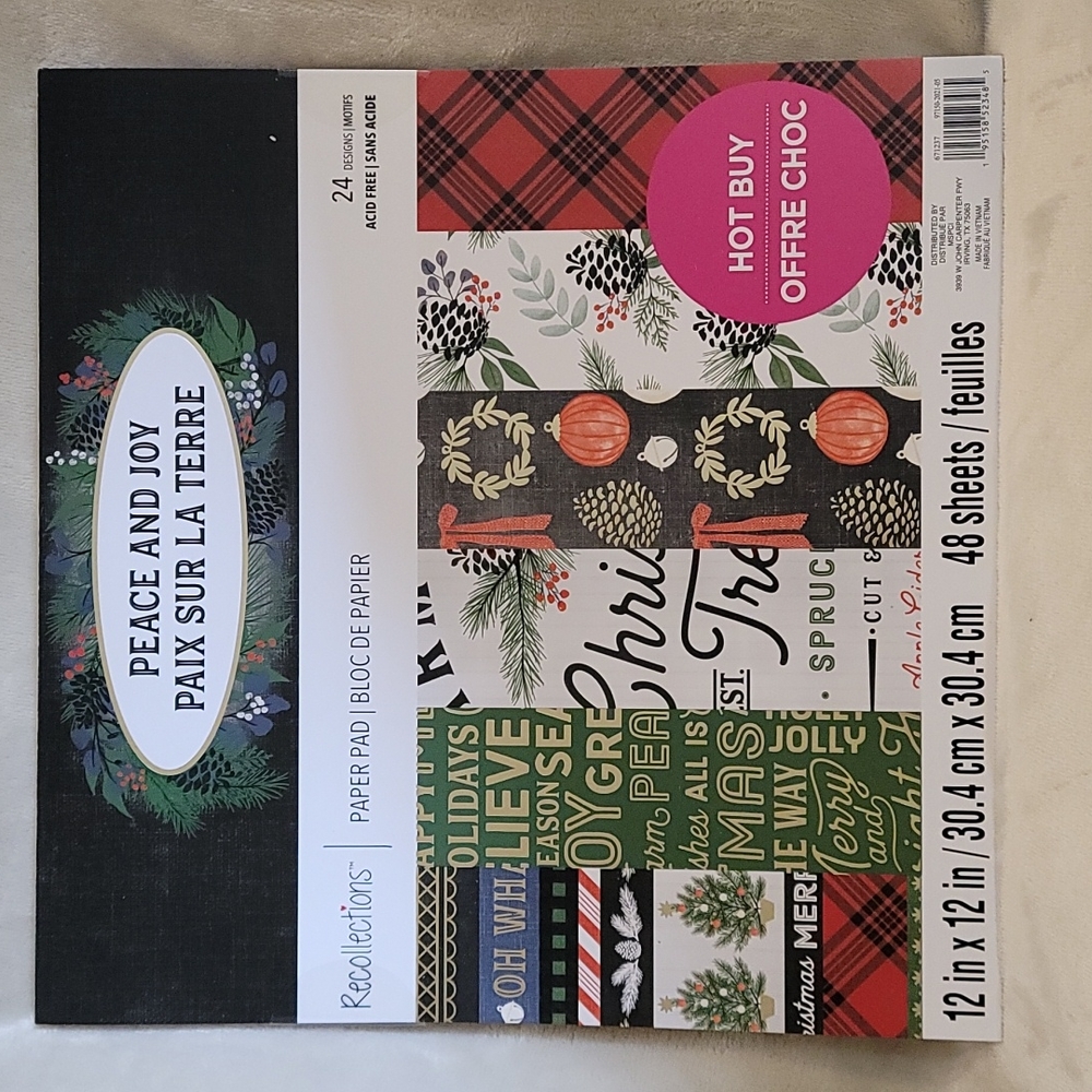 Paper, scrapbooking paper, Christmas,  peace and Joy, brand is Recollections